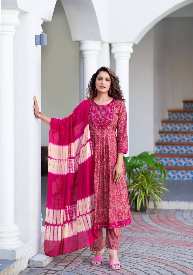 Mona Vol 1 By Mystic 9 Foil Print Embroidery Kurti With Bottom Dupatta Wholesale Price In Surat
